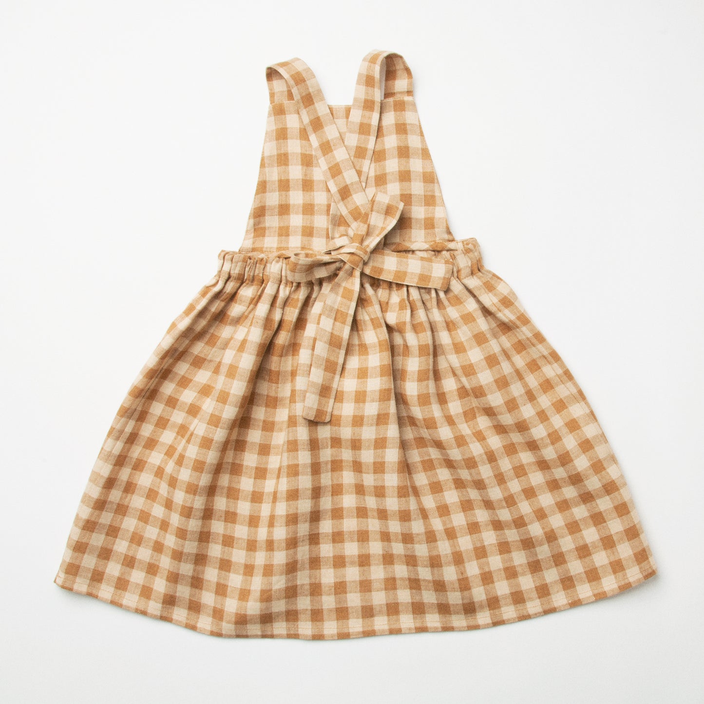 CONKERS PINAFORE - CARAMEL and OAT CHECK LINEN