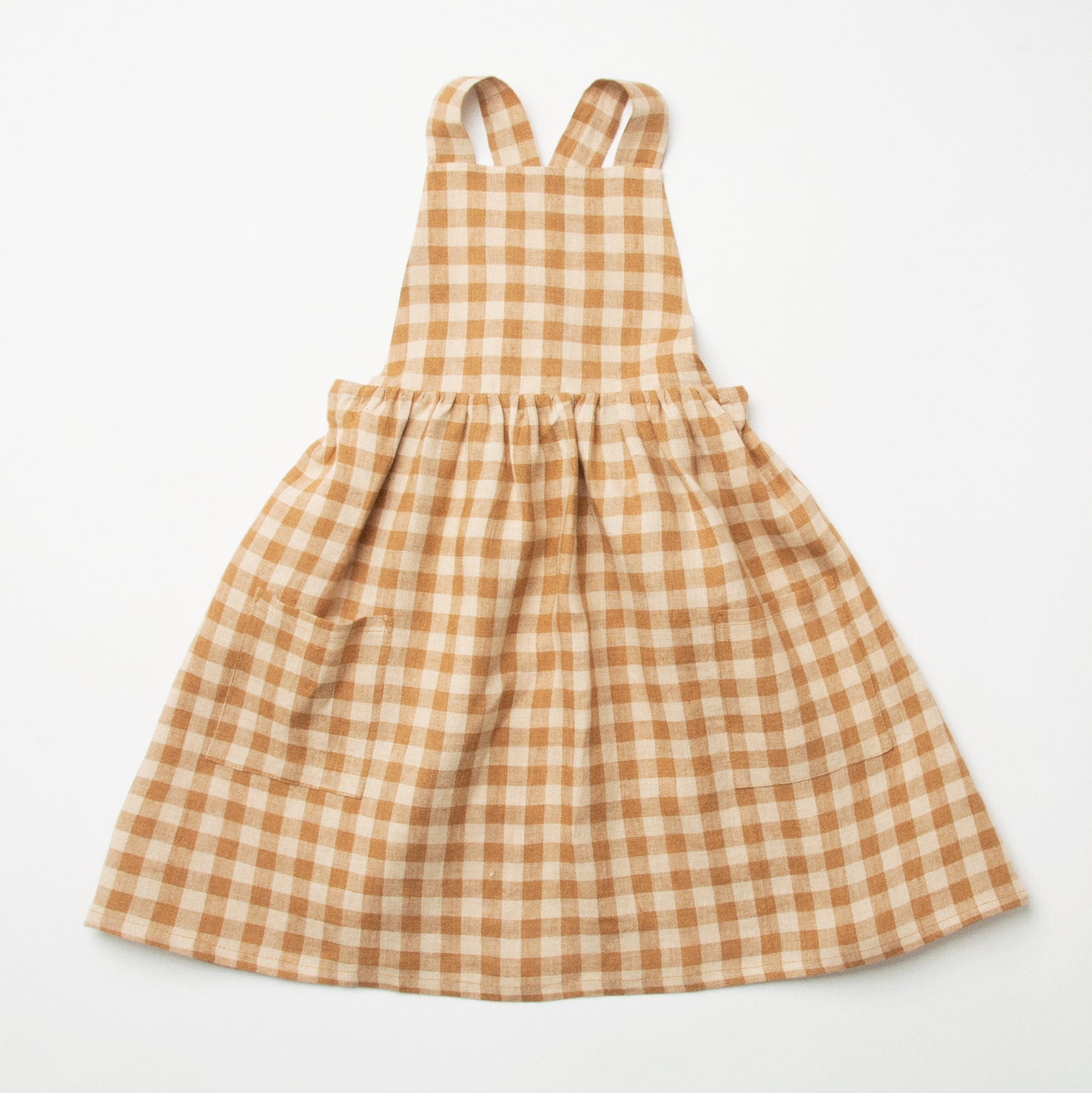 CONKERS PINAFORE - CARAMEL and OAT CHECK LINEN