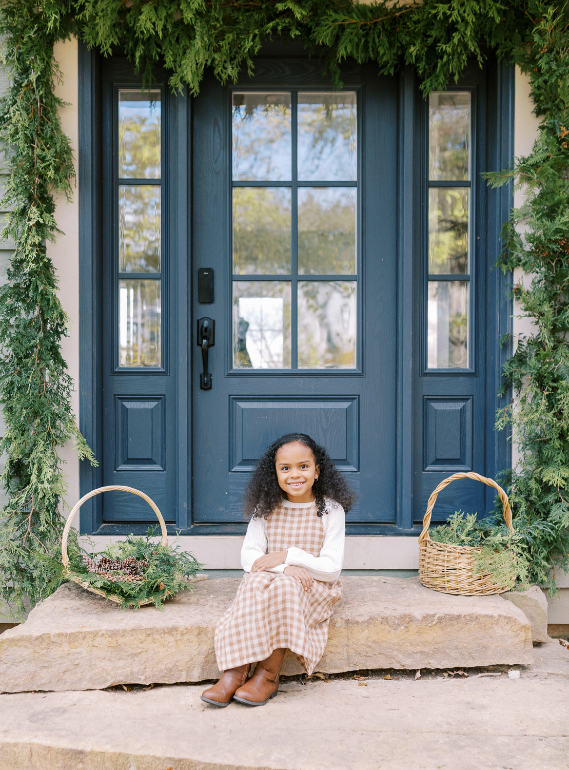 CONKERS PINAFORE - CARAMEL and OAT CHECK LINEN
