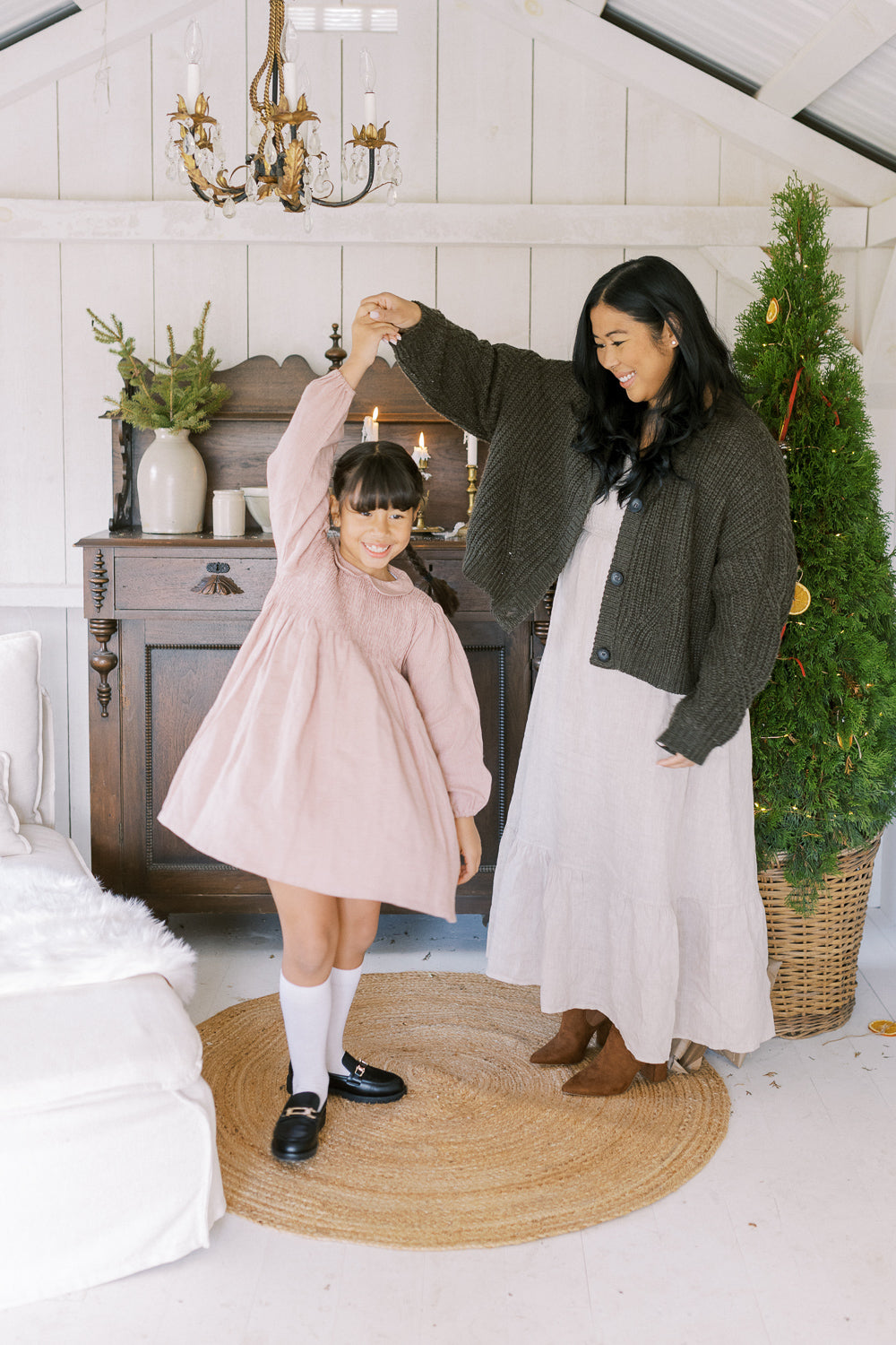 DRAUGHT DRESS - DUSTY ROSE STRIPE LINEN