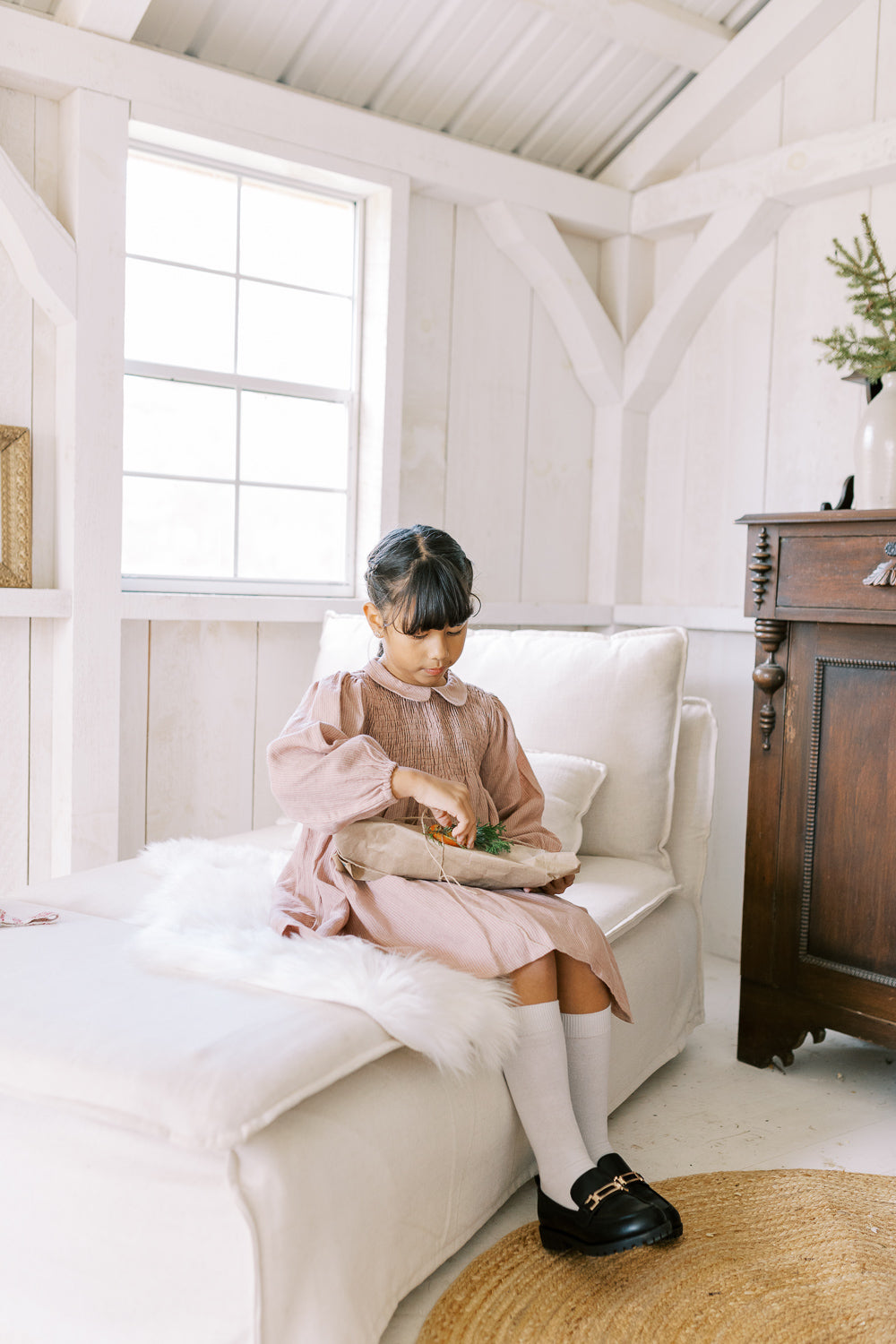 DRAUGHT DRESS - DUSTY ROSE STRIPE LINEN