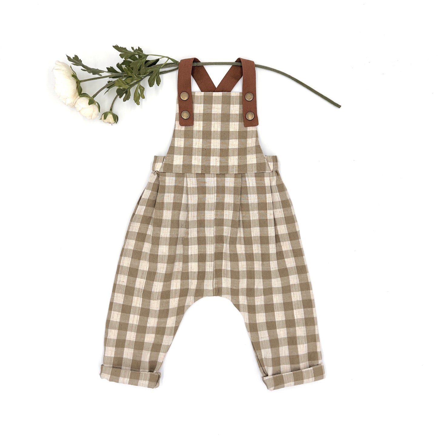 LONG OVERALLS - BEIGE GINGHAM