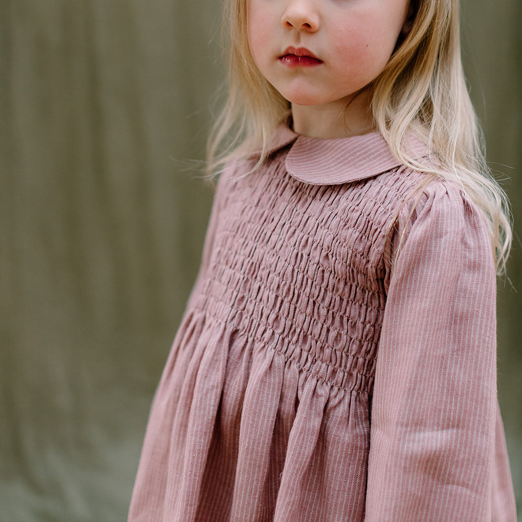 DRAUGHT DRESS - DUSTY ROSE STRIPE LINEN