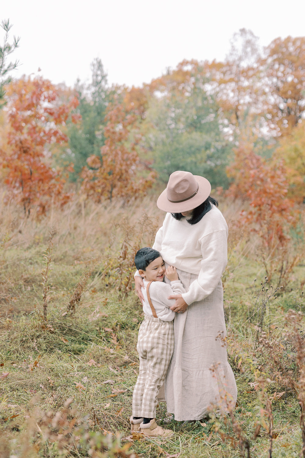 LONG OVERALLS - BEIGE GINGHAM