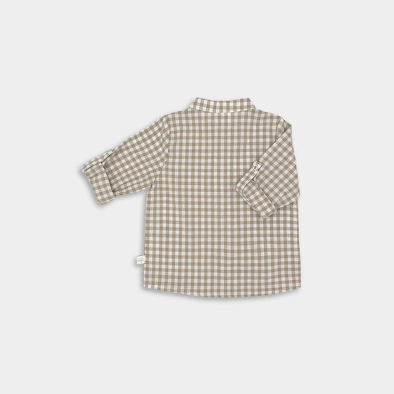 HENLEY COTTON SHIRT - BEIGE GINGHAM